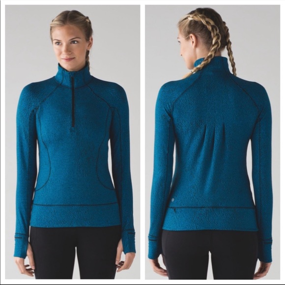 lululemon athletica Tops - Lululemon Rush Hour 1/2 Zip Pullover / Shocking Blue Black Spray Jacquard / SZ 8